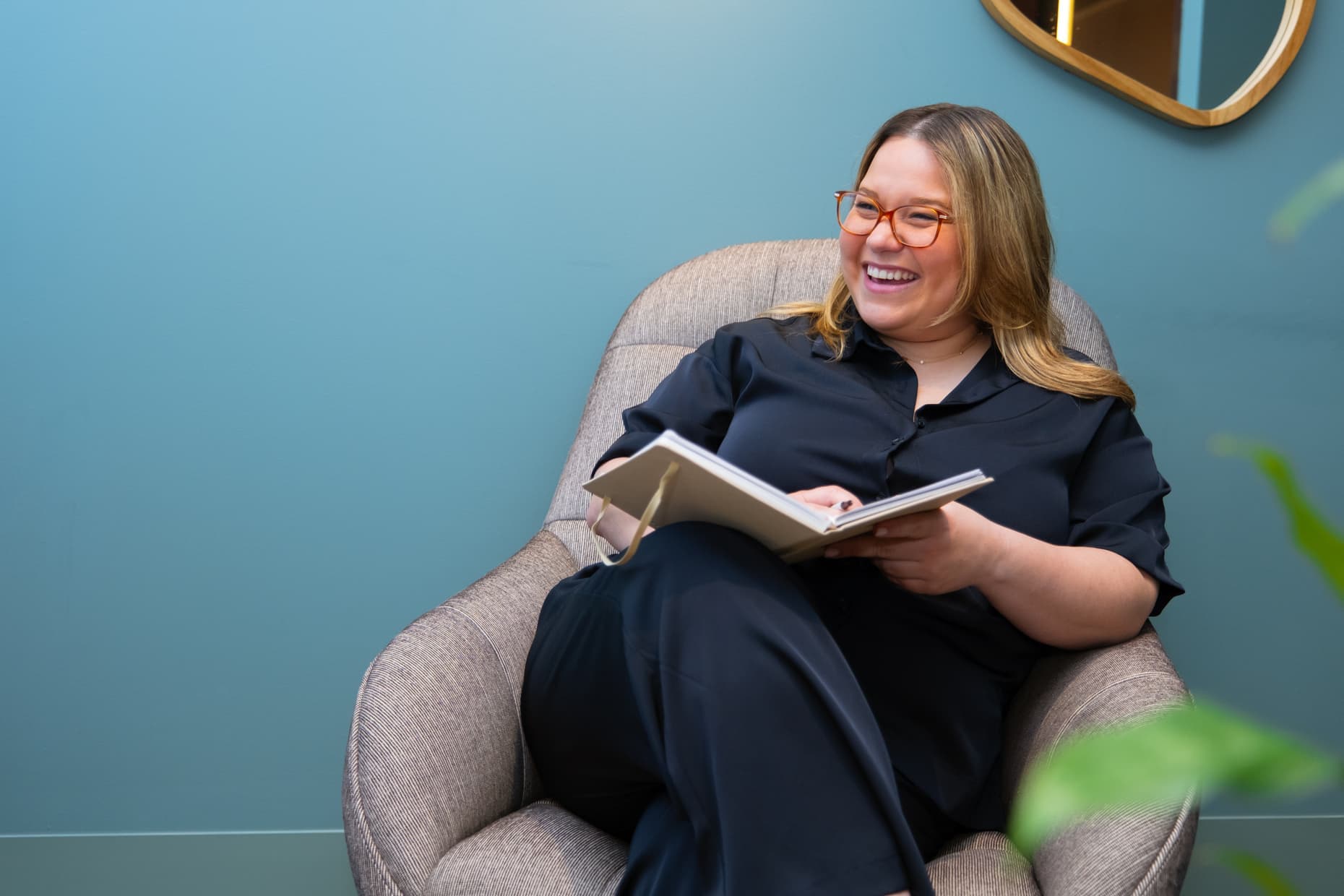 Psychologist smiling in a consulting room